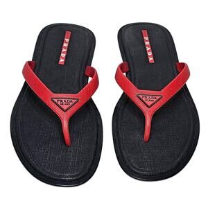 Prada Men's Sport Black & Red Rubber Thong Flip Flops